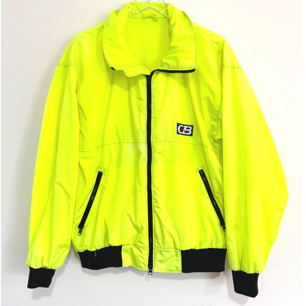 Vintage 90s Neon Yellow CB Windbreaker Jacket - Retro Full-Zip Sportswear